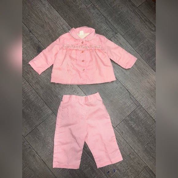 Vintage Thomas Pink Baby Floral Jacket Pant Set Size 12 Months - Picture 1 of 5